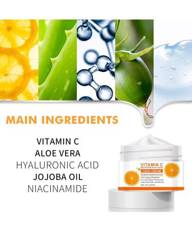 Vitamin C Face Cream with Hyaluronic Acid & Vitamin E - Anti-Ageing Day and Night Cream for Men and Women - Increases Skin Collagen Brightens Moisturises and Plumps the Skin - Buy Online on GoSupps.com