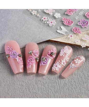 5D Embossed Flower Nail Stickers | DIY Nail Art Decals - Rose & Butterfly Designs - Floral Nail Accessories - Buy Online on GoSupps.com