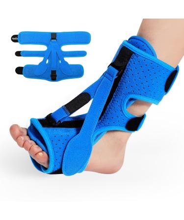 Welnove Plantar Fasciitis Relief Night Splint Plantar Fasciitis Relief Brace whith 3 Adjustable Straps Dorsal Night Splint for for Heel Pain Achilles Tendonitis Foot Drop Men and Women - Blue