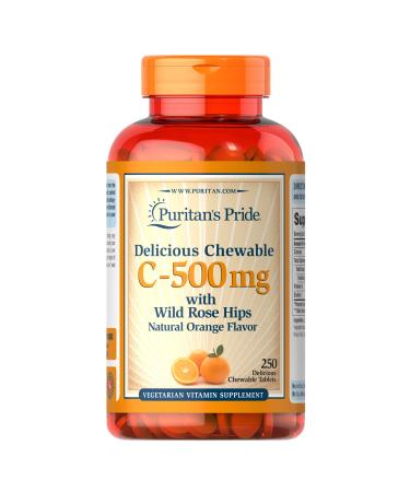 Puritan's Pride Chewable 500 mg with Rose Hips Supports Immune System Health Vitamin C 250 Count (Pack of 1)