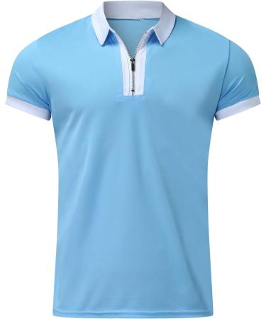2023 Fashion New Shirt Sleeve Turn Down Blouse Men's Zipper Collar Splice Solid Polos Casual Men's Blouse Men S Tailo Shirt XL Blue - Buy Online on GoSupps.com