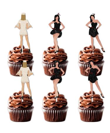 18pcs Glitter Graduation Dancing Girl Dessert Cupcake Topper Congrats Grad 2024 Prom Night Theme Decorations High School College Graduation Party Decor Supplies