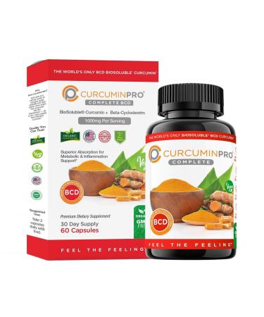 curcuminpro Complete BCD | 30 Day Supply | World's Only BioSoluble Vegan Beta Cyclodextrin & Organic Turmeric Curcumin | Natural Joint & Muscle Support | Vegan | 60 Count