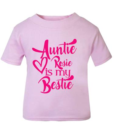 Pink Auntie Custom Name is My Bestie Baby T Shirt Top Aunty 6-12 Months Light Pink