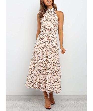 WJANYHN Spring and Summer Fashion Women's Halter Neck Polka Dot Print Lace Dress Long Skirt - Buy Online on GoSupps.com