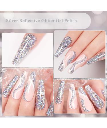 Glitter Nail Polish - Silver Glitter Nail Varnish - Quick Dry Nail Varnish - Silver Diamond Sparkle Long Lasting Nail Polish - No Need Baking for DIY Nail Art Manicure at Home silver giltter - Buy Online on GoSupps.com