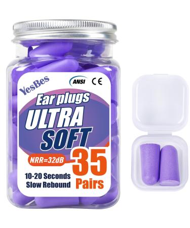 35 Pairs Soft Foam Ear Plugs Bulk NRR 32dB Ear Plugs for Sleeping Noise Cancelling Ear Plugs for Concerts Swimming Shooting Noise Reduction (Purple)