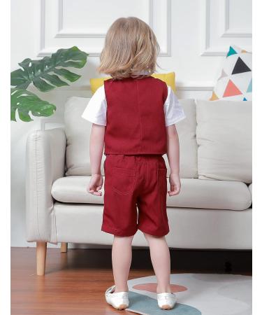 Boys Gentleman Suit Set | Shirt, Bowtie, Waistcoat & Shorts | Red | 3-4 Years - Buy Online on GoSupps.com
