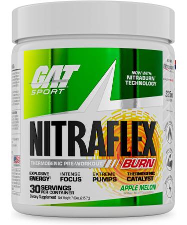 GAT NITRAFLEX Burn Pre Workout Thermogenic Powder - Apple Melon - 30 Servings