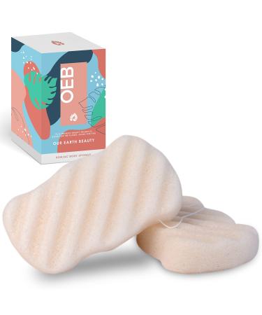 Konjac Body Sponge (2 Pack) | 100% Natural & Dye Free | Non-Toxic | Biodegradable | Eco-Friendly | Plastic Free Packaging Konjac Body Sponge 2 Count (Pack of 1)