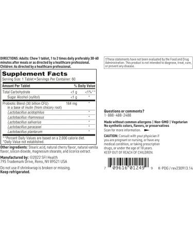 Klaire Labs SFI Health Prodegin Chewable Probiotic - Powerful Oral Health Support 30 Billion CFU Blend with L. salivarius for Men & Women, Hypoallergenic, Post-Bariatric & GI Support (60 Tablets) 60 Count (Pack of 1) - Buy Online on GoSupps.com