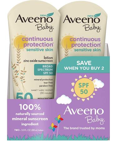 Aveeno Baby SPF50 Continuous Protect Lotion Sensitive 3 Ounce (88ml) (Pack of 2)