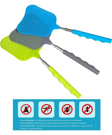 Telescopic Fly Swatters Set of 3 - Durable Heavy Duty Handle - Stainless Steel Shaft - Indoor & Outdoor Use (Blue Green Grey) - Buy Online on GoSupps.com