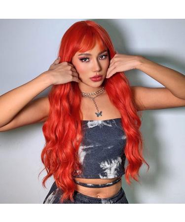 YEESHEDO Women's Long Wave Wig with Bangs - 28 Inches Natural Curly Wavy Synthetic Hair for Party, Cosplay, Halloween - Gold Red - Buy Online on GoSupps.com