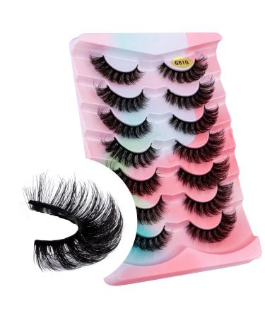 Leipple False Eyelashes 7 Pairs - Professional Reusable 8D Lashes - Natural Wispy Thick Fluffy Fake Eyelashes Faux Eyelashes (G610)