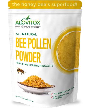 Alovitox Fresh Bee Pollen Powder 16 Oz | 100% Pure, Fresh Natural Raw Bee Pollen Organic | Bee Pollen Supplement Proteins | Vitamins B6, B12, C, A Pollen Bee | Organic Bee Pollen, Gluten Free Polen