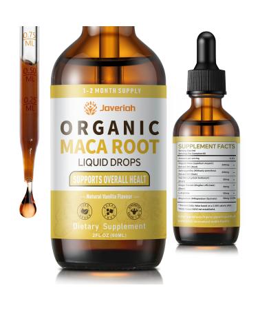 Javeriah Organic Maca Root Liquid Drops with Ashwagandha,Goji Berry,Ginger,Magnesium and L-Arginine for Women and Men,Ashwagandha Maca Root Supplements Tincture 2 Fl Oz