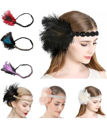 amangul Feather Headpiece Woman Carnivals Flapper Headband Mardi Gras Headpiece Masquerade Headpiece Gatsbys Headpiece(Black) - Buy Online on GoSupps.com