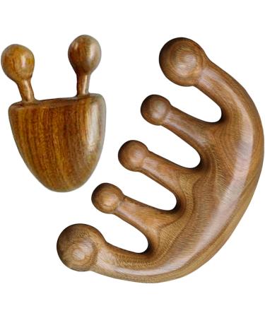 Scalp Massage Tool - Natural Lymphatic Drainage | 2PC Round Tooth Sandalwood Multi-Functional Handheld Head Skin Massager - Buy Online on GoSupps.com