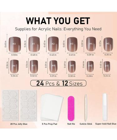 Brown Square Glossy Acrylic False Nails - 24pcs Natural Design Kit for Women - Buy Online on GoSupps.com
