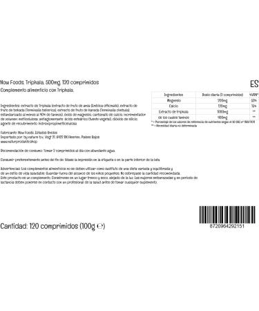 Now Foods Triphala 500mg with Magnesium and Calcium 120 Vegan Tablets - Lab Tested | Soy Free | Vegetarian | Gluten Free | Non-GMO - Buy Online on GoSupps.com