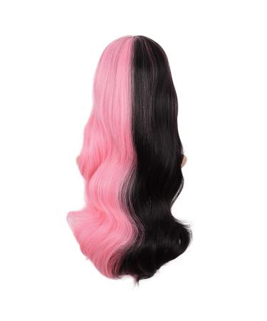 MapofBeauty 24 Inch Mixed Color Flat Pony Wave Wig - Stylish Pink/Black Curly Cosplay Hair - Buy Online on GoSupps.com