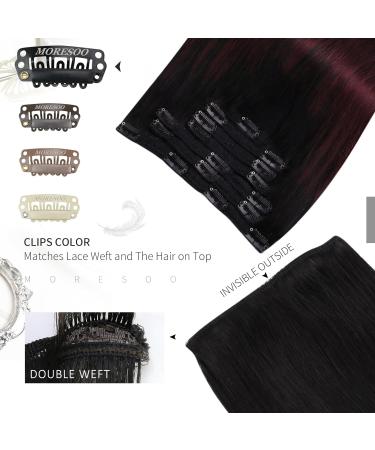 Moresoo Balayage Black Root Ombre Wine Red Clip in Human Hair Extensions 20 Inch 7 Pieces/120g #1B/99J - Buy Online on GoSupps.com