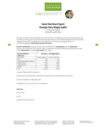 Sanct Bernhard Sport Energy Rice Bar Apple - 11-Pack | Healthy Snack for Athletes - Buy Online - Buy Online on GoSupps.com