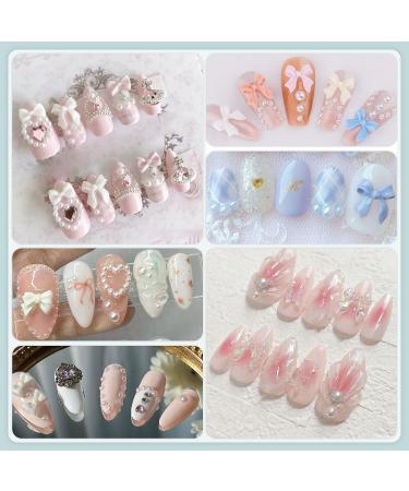 BJAINGEXK 600PCS 3D Nail Amulet Set 1 piece 8-color nail bow amulet + Pink White stars Love Moon Cute Nail jewelry + White pearls for nail art DIY decoration with picking tool - Buy Online on GoSupps.com