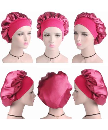 Silk Wide Band Satin Bonnet for Hair Care - Rose Red Sleep Cap for Women and Girls - Buy Online on GoSupps.com