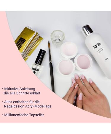 ND24 NAILDESIGN Acrylic Starter Set - 18-Piece Complete Studio Kit with Color Powder Liquid Brush Tips & Accessories for Perfect Acrylic Nails - Buy Online on GoSupps.com