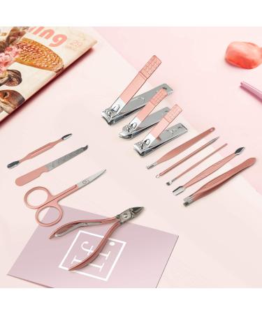 Leiwo 12pcs Pink Manicure Pedicure Kit | Stainless Steel Nail Scissors, Cuticle Cutter, Clipper Set | Professional Fingernails Toenails Grooming Tools with Travel Case - Buy Online on GoSupps.com