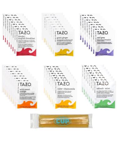 TAZO Tea Bags Sampler, 48 Count Variety Gift Box, 6 Different Flavors, 8 of each with By The Cup Honey Sticks