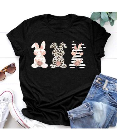 Easter Shirts for Women - Cute Rabbit Printed Crewneck T-Shirt in Black - Size 3X-Large - Buy Online on GoSupps.com