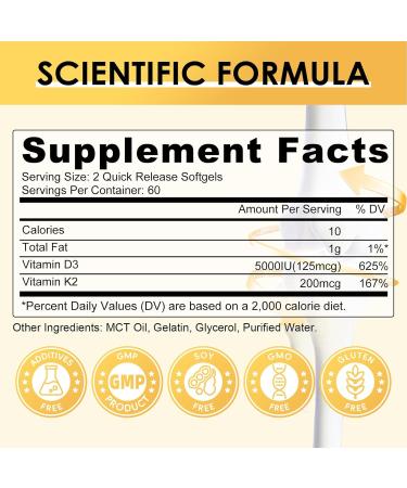 GPGP GreenPeople Vitamin D3 K2 Supplement with Vitamin D3 5000 IU 200 mcg Natural Coconut Oil Muscle and Immune Health Support 120 Softgel Capsules - Buy Online on GoSupps.com