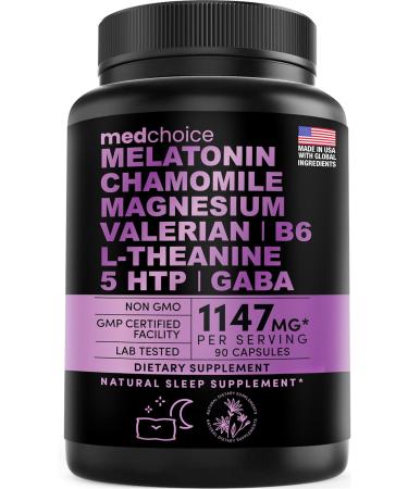 MEDCHOICE 10-in-1 Melatonin Capsules - 5mg Melatonin Natural Sleep Aid with L Theanine, 5 HTP, GABA, Valerian Root, Chamomile, Vitamin B6, Magnesium for Sleep Support - Sleep Supplement (Pack of 1)