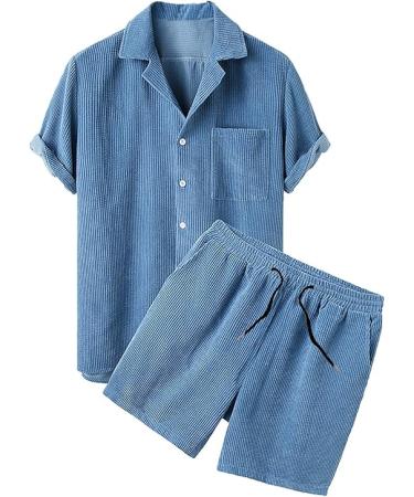 Outfit,Corduroy Button Down Shirts & Shorts,Men's Tracksuits - Size 12 - 2 Pieces