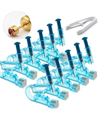 10pcs Disposable Safety Sterile Ear Piercing Gun Unit Tool With Ear Stud Asepsis Pierce Kit (Gold Pink)