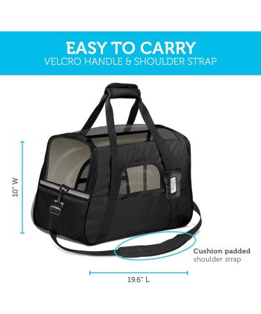 Airline Approved Pet Carrier - Soft-Sided for Small-Medium Cats and Dogs - On-Board Under Seat Travel Bag with Fleece Bed - Large Onyx Black - Buy Online on GoSupps.com