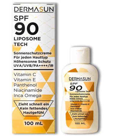DERMASUN Daily facial sunscreen SPF 90 - Intense moisturizing care and UV protection liposome technology anti-aging suitable for makeup and sports - Fast absorption - 100