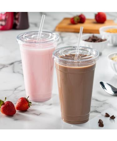 Comfy Package 24 oz. Crystal Clear Plastic Cups with Flat Lids - 100 Sets - Buy Online on GoSupps.com
