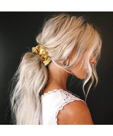 Bartosi Gold Hair Scrunchies - Pack of 2 | Elastic Hair Ties for Women and Girls | Sparkly Metallic Ponytail Holder | Fashion Hair Accessories - Buy Online on GoSupps.com