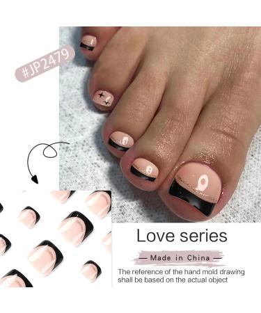 Short False Toenails Press On Toenails-Shiny Artificial Toenails French Full Cover Toe Nails Nails Supplies Decor Black Full Cover False Toenails Artificial Toenails French Press On Toenails - Buy Online on GoSupps.com