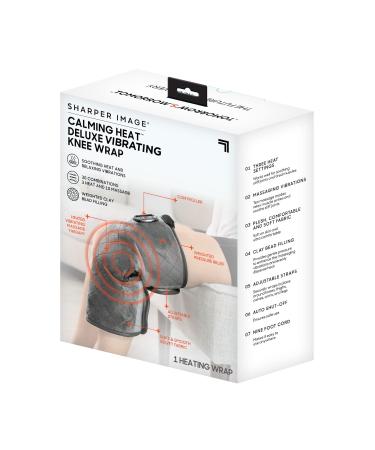 Calming Heat Knee Wrap by Sharper Image Personal Electric Knee Heating Pad Wrap with Vibrations, 2 Heat & 5 Massage Settings for 10 Relaxing Combinations, Soft to Touch Plush Fabric Calming Heat Knee- 2H/5M