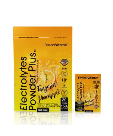 PowerVitamin Electrolytes Powder Packets - Tangerine Pineapple - Keto Electrolytes for Daily Energy - Hydration Powder with 1000mg Potassium, 120mg Magnesium, Zero Calories - 30 Hydration Packets Tangerine Pineapple 7.5 Oun