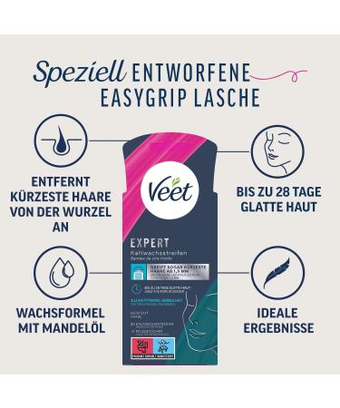 Veet Expert Cold Wax Strips for Face - Gentle Hair Removal for All Skin Types 10 Double Strips (20 Strips) - Ideal for Sensitive Skin - Buy Online on GoSupps.com
