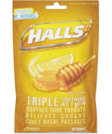 Buy Halls 28694 Triple Action Cough Drops - Honey-Lemon Flavor 30/Bag | Fast International Shipping - Buy Online on GoSupps.com