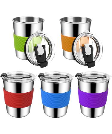 ShineMe 8oz Kids Cups Spill Proof 5pack Stainless Steel Sippy Cups with Lids and Silicone Sleeves Reusable Toddler Cups for Hot and Cold Drinks BPA Free Snack Cups Apply for Indoor/Outdoor 8oz with lid