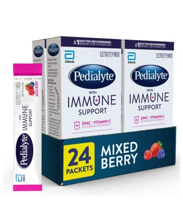 Pedialyte with Immune Support, Electrolytes with Vitamin C and Zinc, Advanced Hydration with PreActiv Prebiotics, Mixed Berry, Electrolyte Drink Powder Packets, 6 Count (Pack of 4)