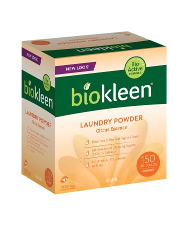 Biokleen Laundry Detergent Powder, Concentrated, Eco-Friendly, Non-Toxic, Plant-Based, No Artificial Fragrance, Colors or Preservatives, Citrus Essence, 10 Pounds - 150 HE Loads/100 Standard Loads